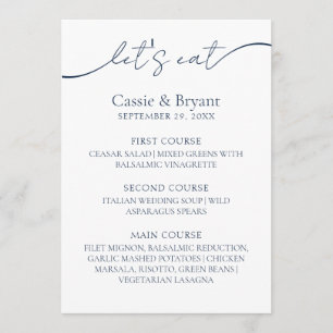 Minimalist Navy Blue Modern Script Wedding Menu