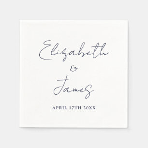 Minimalist Navy Blue Modern Script Wedding Napkins