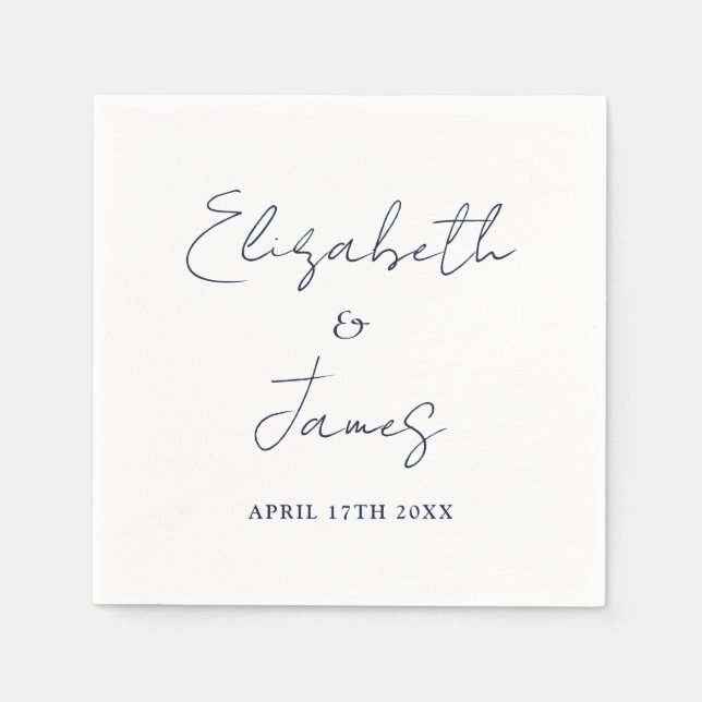Minimalist Navy Blue Modern Script Wedding Napkins (Front)