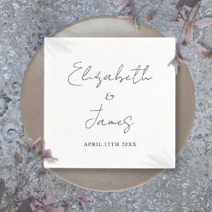 Minimalist Navy Blue Modern Script Wedding Napkins