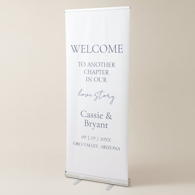 Minimalist Navy Blue Modern Wedding Welcome Retractable Banner (3/4)