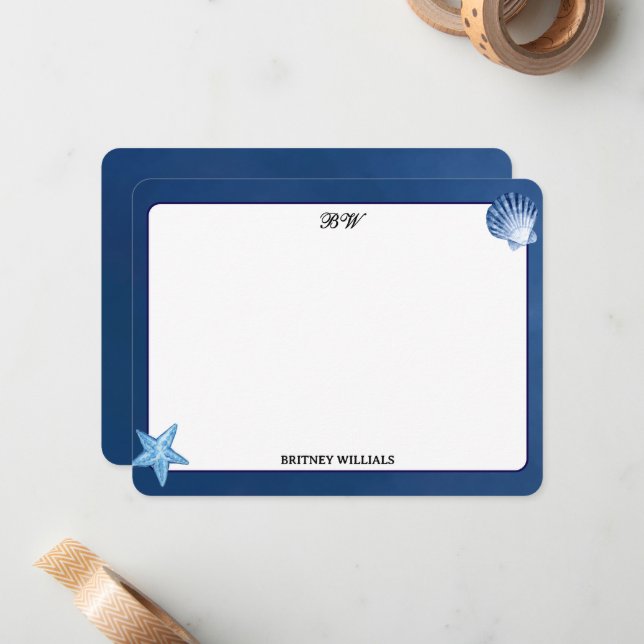 Minimalist Navy Blue Monogram Initial       Note Card (Front/Back In Situ)