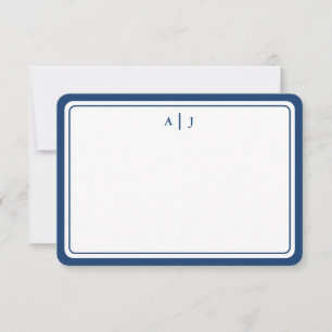 Minimalist Navy Blue Monogram Round Border Note Card