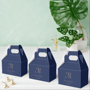 Minimalist Navy Blue Monogram Script Wedding Favor Boxes