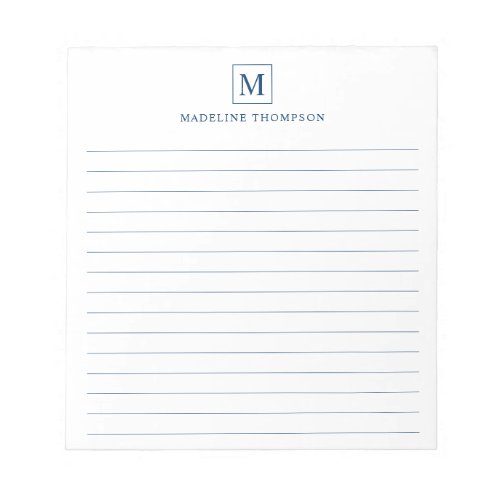 Minimalist Navy Blue Monogram Square Lined Notepad