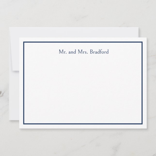 Minimalist Navy Blue Personalized Name Note Card (Front)