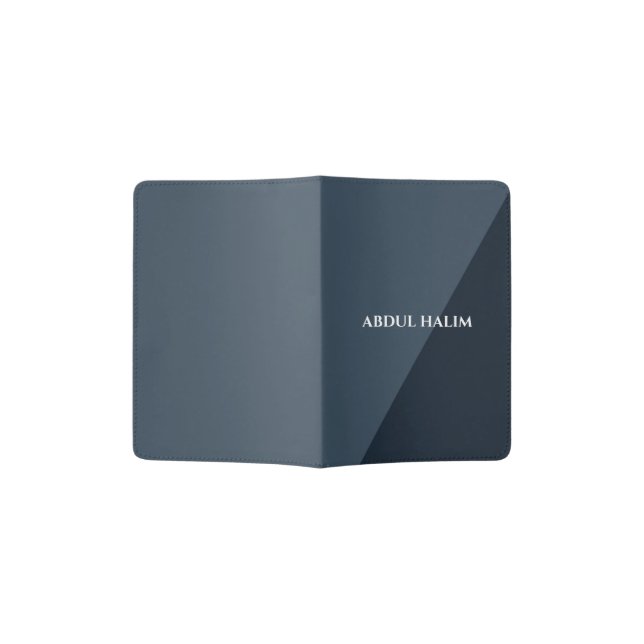 Minimalist Navy Blue Personalized Passport Cover  (Opened)