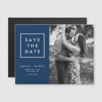 Minimalist Navy Blue Photo Save the Date