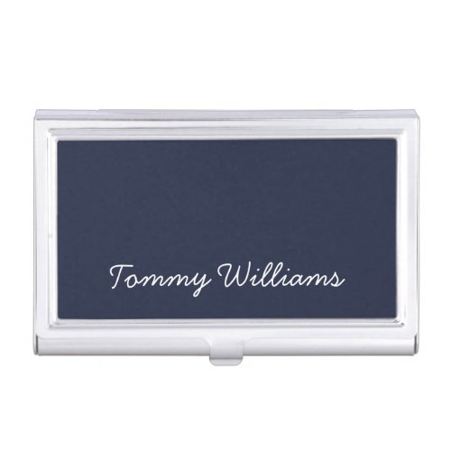 Minimalist Navy Blue Professional Simple Business Card Case