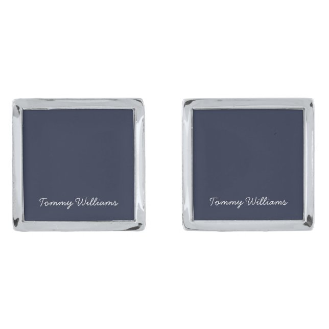 Minimalist Navy Blue Professional Simple Cufflinks (Front)
