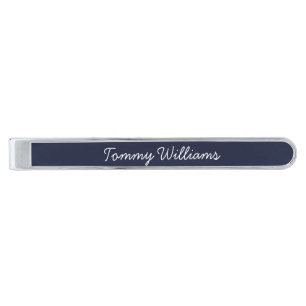 Minimalist Navy Blue Professional Simple Silver Finish Tie Bar