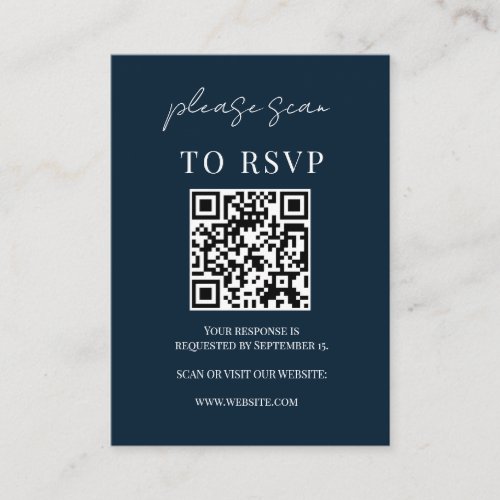 Minimalist Navy Blue QR Code Wedding RSVP Enclosure Card