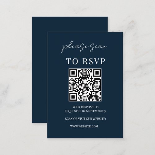 Minimalist Navy Blue QR Code Wedding RSVP Enclosure Card