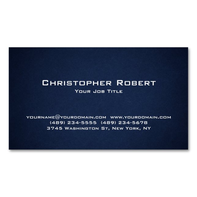 Minimalist Navy Blue Real Estate Business Card Magnet (Front)