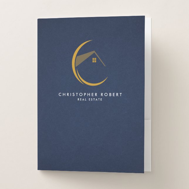 Minimalist Navy Blue Real Estate Pocket Folder (Front)