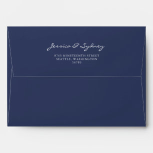 Minimalist Navy Blue Script Return Address Envelope