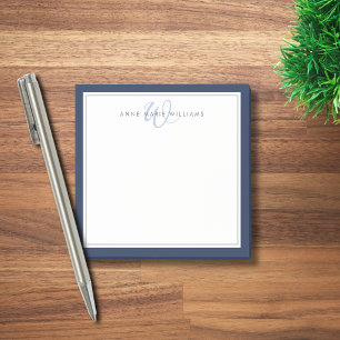 Minimalist Navy Blue Script Two Border Monogram Post-it Notes