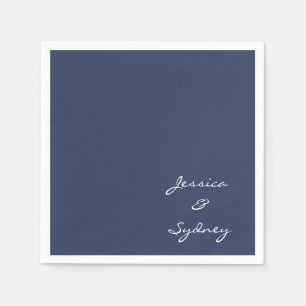Minimalist Navy Blue Script Wedding Custom Napkins