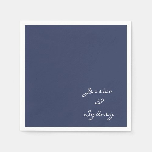 Minimalist Navy Blue Script Wedding Custom Napkins
