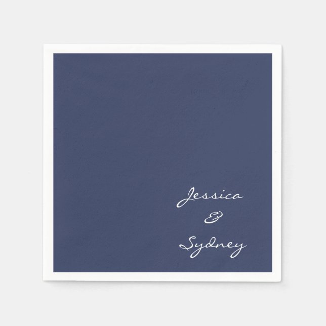 Minimalist Navy Blue Script Wedding Custom Napkins (Front)