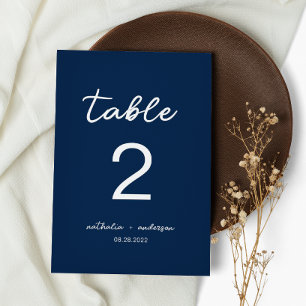 Minimalist Navy Blue Script Wedding Table Number