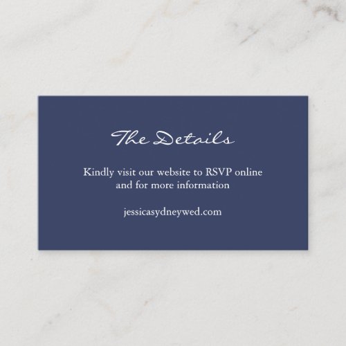 Minimalist Navy Blue Script Wedding Website Enclosure Card