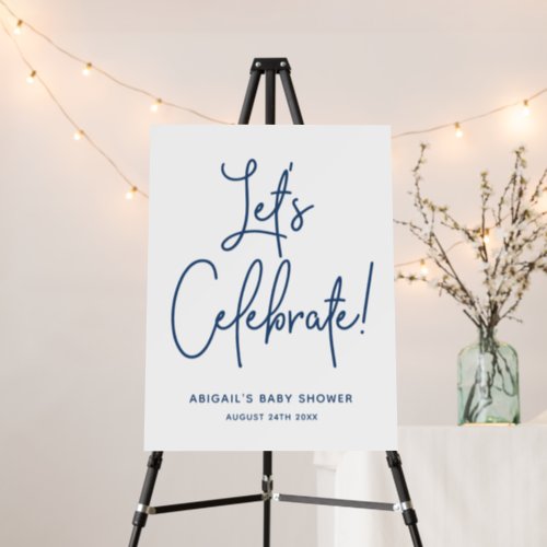 Minimalist Navy Blue Shower Welcome Celebrate Sign