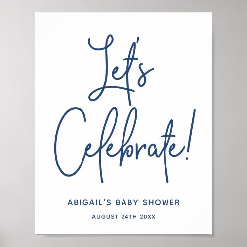 Minimalist Navy Blue Shower Welcome Celebrate Sign