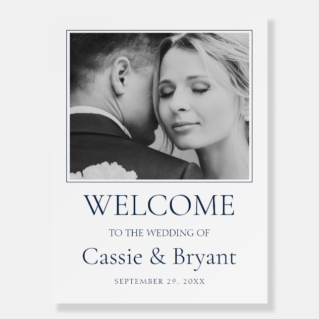 Minimalist Navy Blue Simple Wedding Welcome Sign (Front)