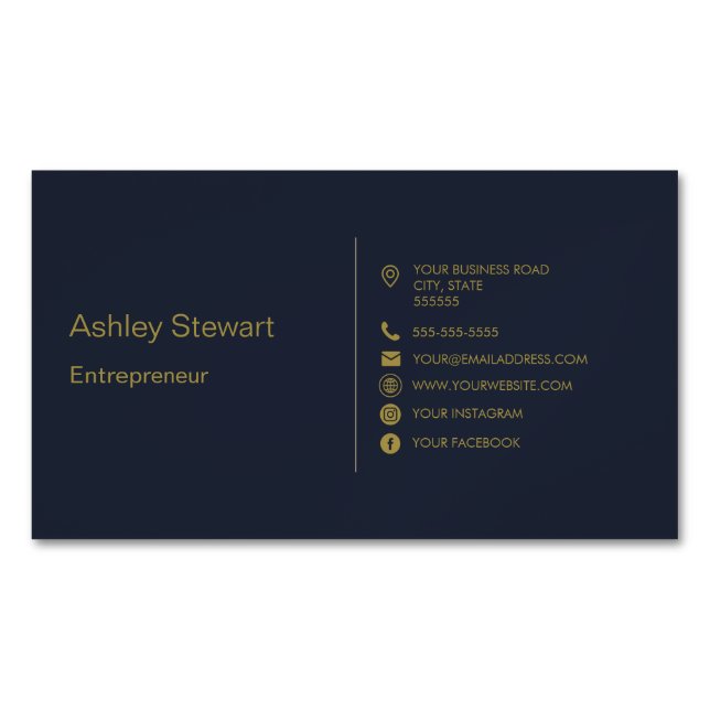 Minimalist Navy Blue Social media Website Modern Business Card Magnet (Front)