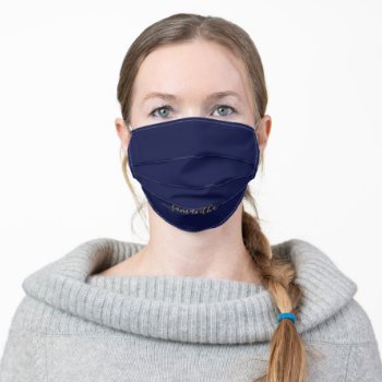 Minimalist Navy Blue Solid Color Personalized Adult Cloth Face Mask by melanileestyle at Zazzle