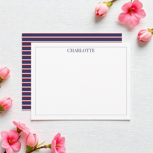 Minimalist Navy Blue Stripes Classic Chic Modern Note Card (Creator Uploaded)