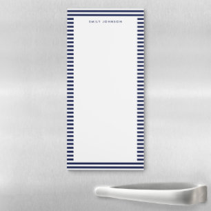 Minimalist Navy Blue Stripes Monogram Magnetic Notepad