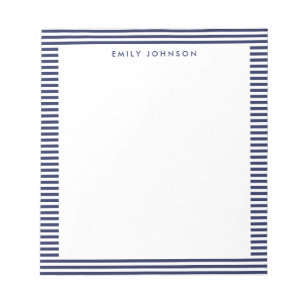 Minimalist Navy Blue Stripes Monogram Notepad