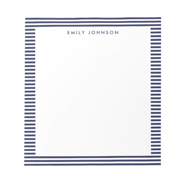 Minimalist Navy Blue Stripes Monogram Notepad (Front)