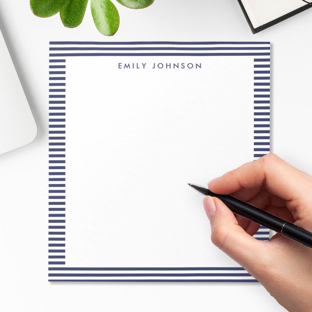 Minimalist Navy Blue Stripes Monogram Notepad (Creator Uploaded)