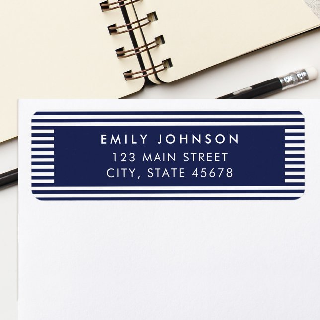 Minimalist Navy Blue Stripes Return Address Label (Creator Uploaded)
