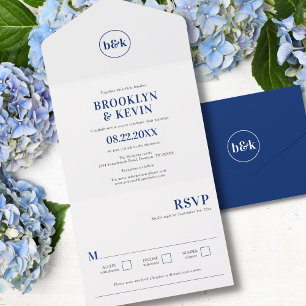 Minimalist Navy Blue Trendy w/ RSVP All In One Invitation