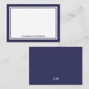 Minimalist Navy Blue Two Border Monogram Note Card