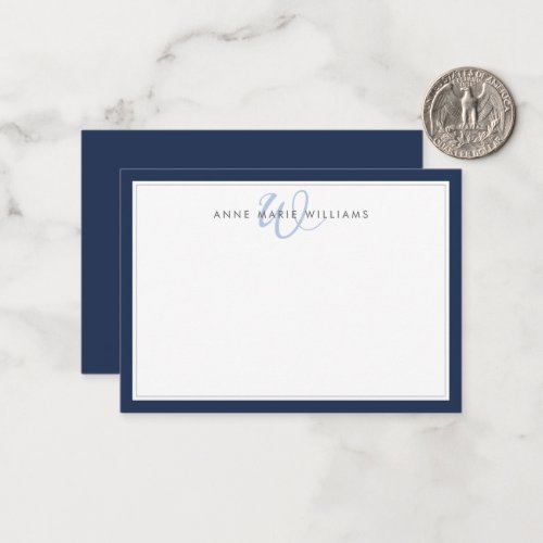 Minimalist Navy Blue Two Border Monogram Note Card
