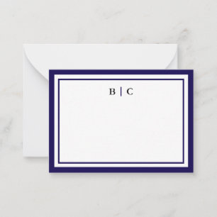 Minimalist Navy Blue Two Border Monogram Note Card