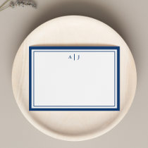 Minimalist Navy Blue Two Border Monogram Note Card