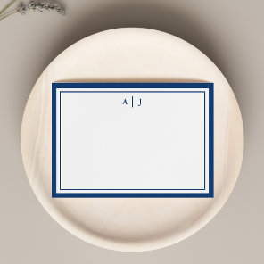 Minimalist Navy Blue Two Border Monogram Note Card
