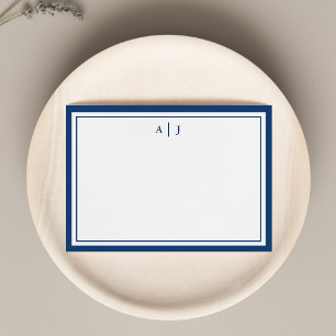 Minimalist Navy Blue Two Border Monogram Note Card