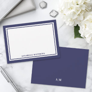 Minimalist Navy Blue Two Border Monogram Note Card