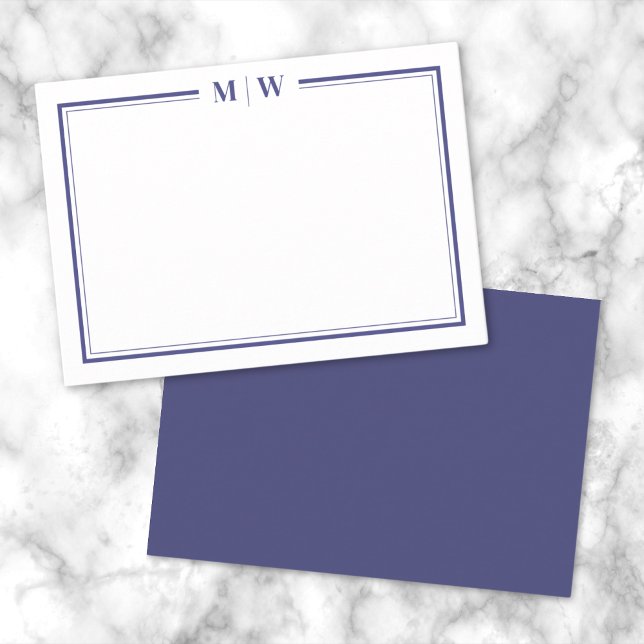 Minimalist Navy Blue Two Border Monogram Note Card (Minimalist Navy Blue Two Border Monogram Note Card)