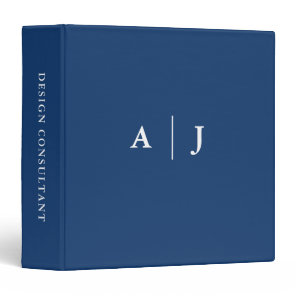 Minimalist Navy Blue Two Border Monogram Note Card 3 Ring Binder