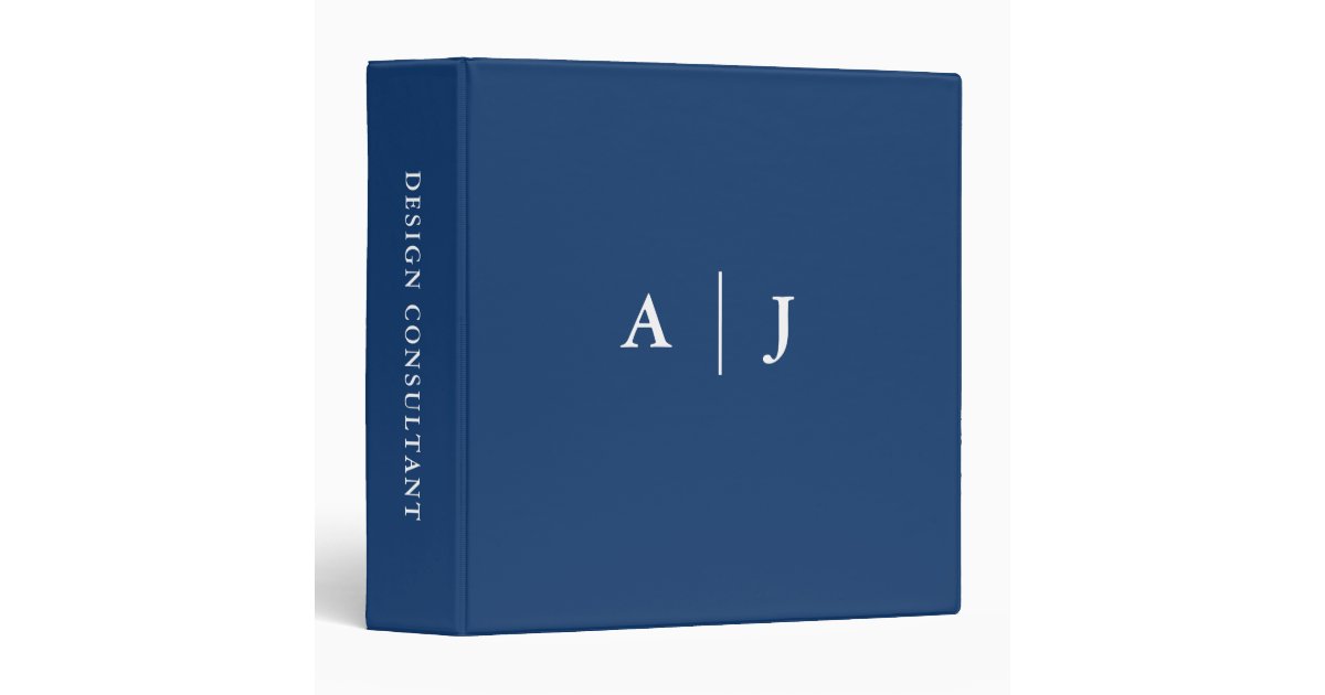 Minimalist Navy Blue Two Border Monogram Note Card 3 Ring Binder | Zazzle