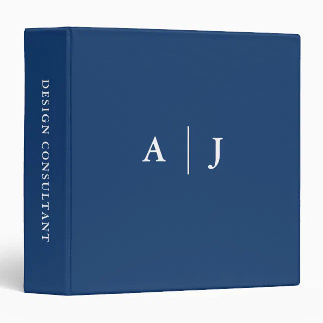 Minimalist Navy Blue Two Border Monogram Note Card 3 Ring Binder | Zazzle