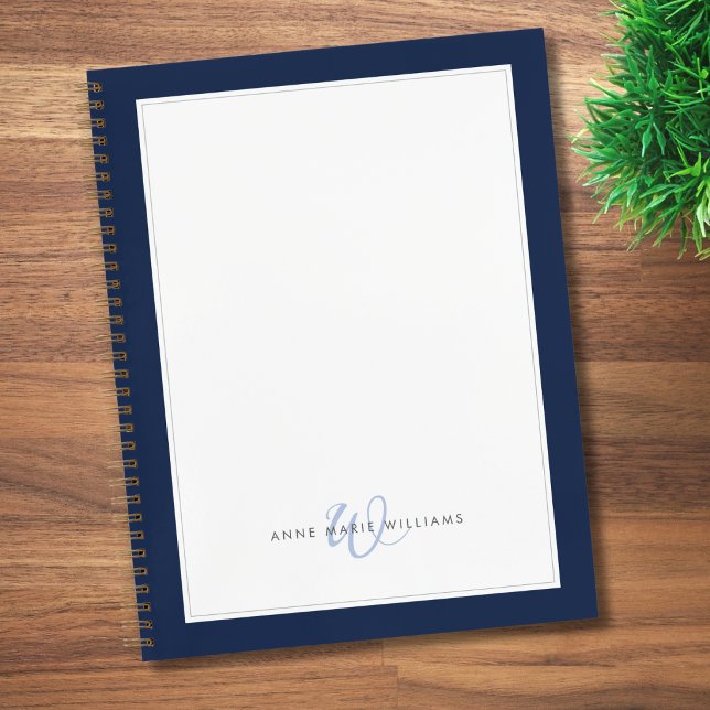 Minimalist Navy Blue Two Border Monogram  Notebook (Creator Uploaded)
